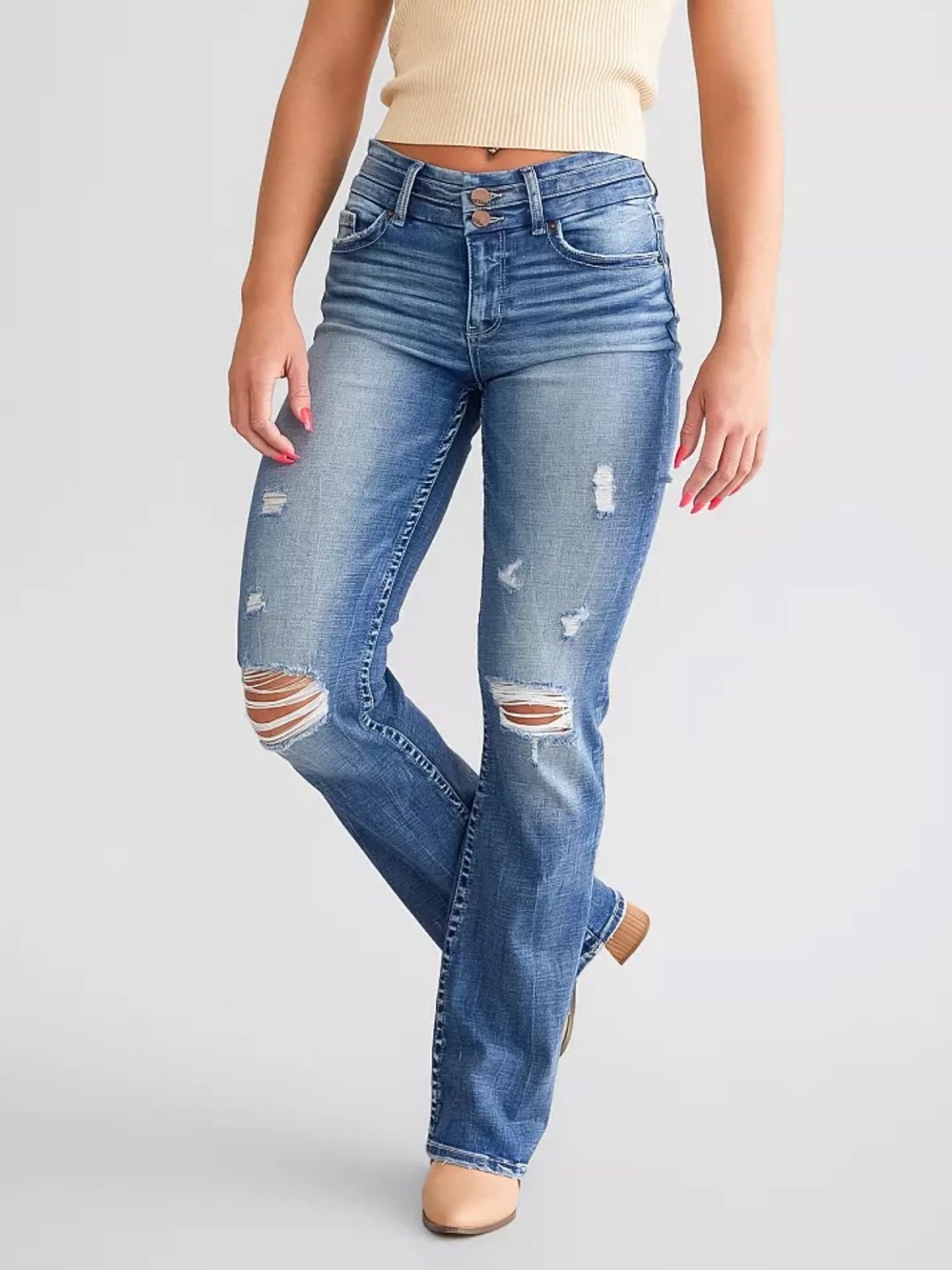 BKE Payton 26x37 Inseam Tall Bootcut Mid-Rise Distressed Blue Women's Jeans